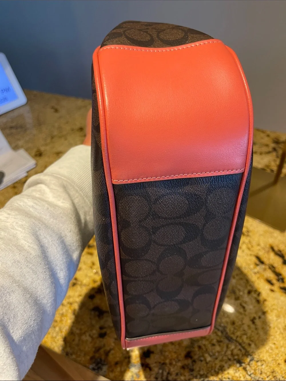 Coach Brown Signature Hobo with Coral Trim